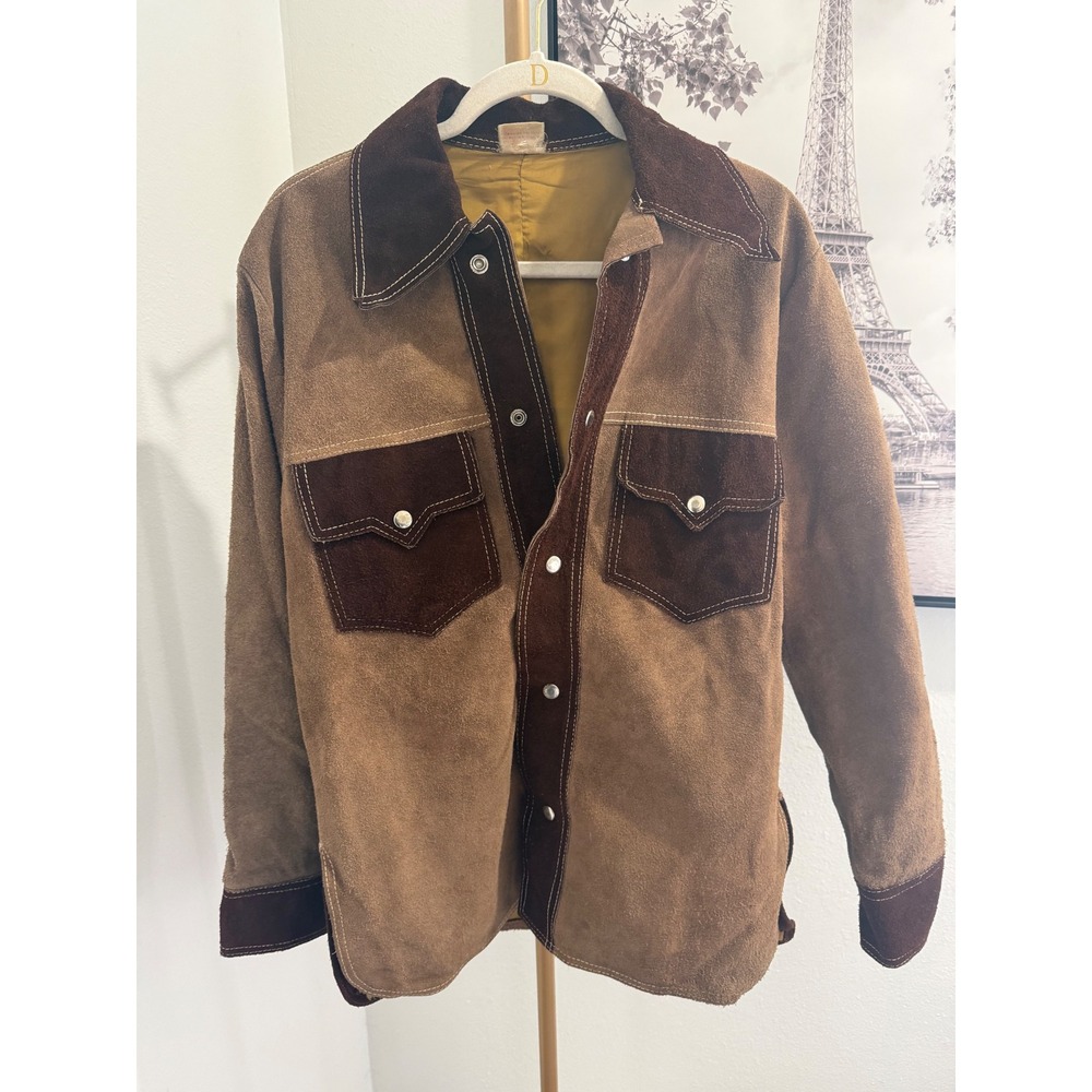 Vintage‎ Ayala Factory Brown Two Tone Suede Leather Western Patchwork Jacket 40